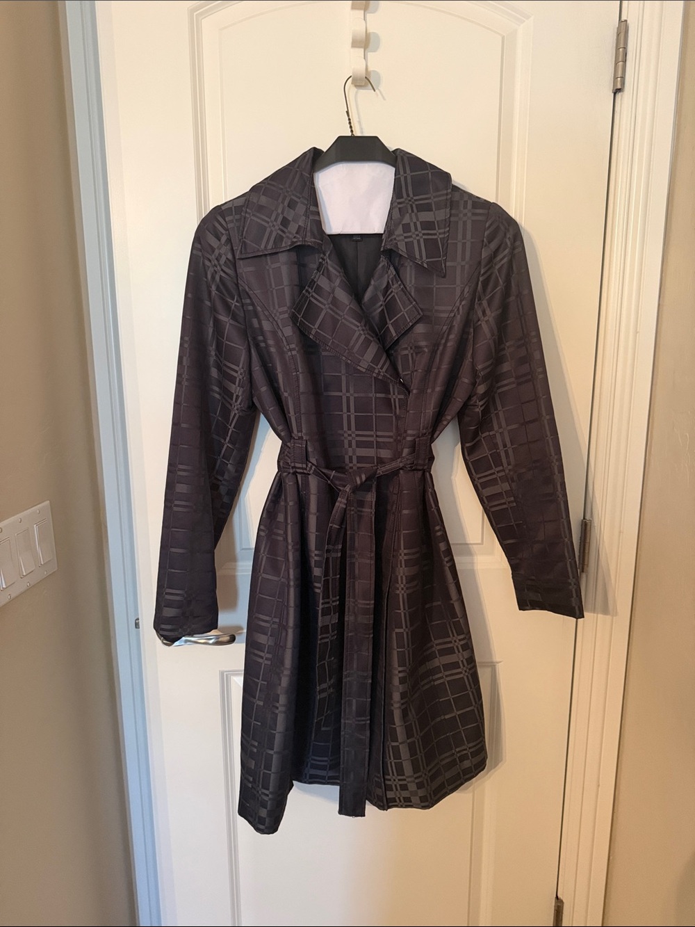 Mossimo Supply Co. Silver and Gray Plaid Belted Trench Raincoat